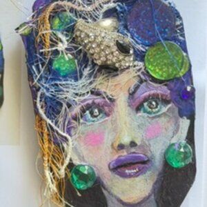 Big Designer Brooch "Abigail "hand painted & crafted recycled materials by CITA